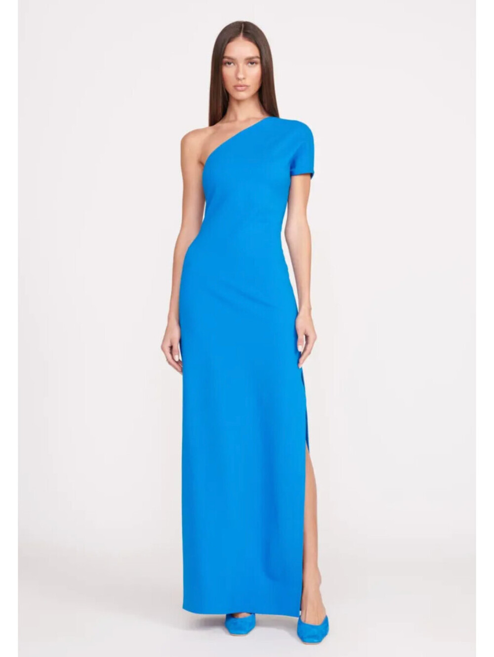 NWT STAUD Adalynn Blue Bodycon One Shoulder Dress Maxi Gown Extra Small XS